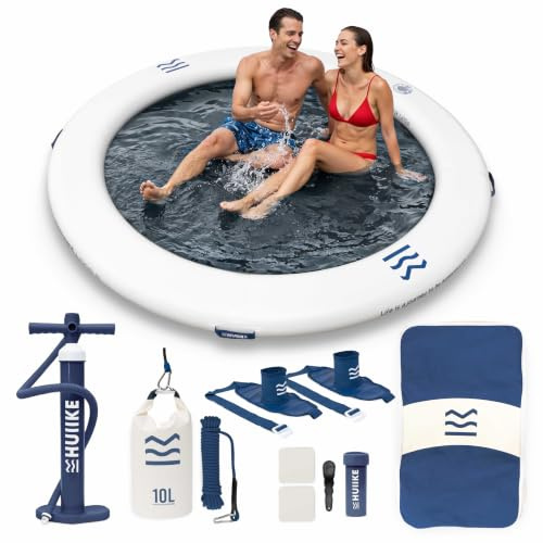 HUIIKE Anillo Hinchable 4 o 6 Personas, 280 o 420 kg, con Accesorios | Loop de 2,44 m o 3,05 m para Adultos y Niños. Plataforma Flotante con Inflador, Ancla de Arena, 2 Soportes Bebida y Mochila
