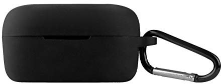 GEEKRIA Silikon-Schutzhülle, kompatibel mit AKG N400 True Wireless Ohrhörern, schützende Kopfhörer-Hülle mit Schlüsselanhänger-Haken, Ladeanschluss, zugänglich (schwarz)