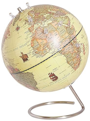 Globus in Gelb mit Edelstahl-Standfuß und Magnet-Pins Antik Stil Cartier