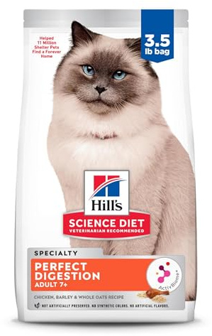 Hill's Science Diet Adult 7+ Perfect Digestion Dry Cat Food, Chicken, Barley & Whole Oats, 3.5 lb. Bag