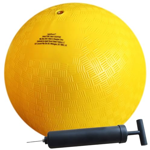 AppleRound 8.5 Inch Playground Ball with Air Pump, Pack of 1 Ball with 1 Pump, Official Size for Dodge Ball, Handball, Camps and Schools (Yellow)