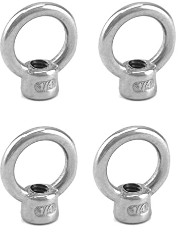 QWORK Lifting Eye Nut, 4 Pack, 1/4 UNC Marine Grade Stainless Steel 316