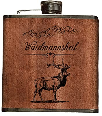 ABENTEUERNAH - Personalisierter Flachmann mit Gravur - Individuelle Geschenke für Männer - Ideals als Vatertagsgeschenk, Geschenk für Camper oder als Jäger Geschenk Waidmannsheil (Waidmannsheil)