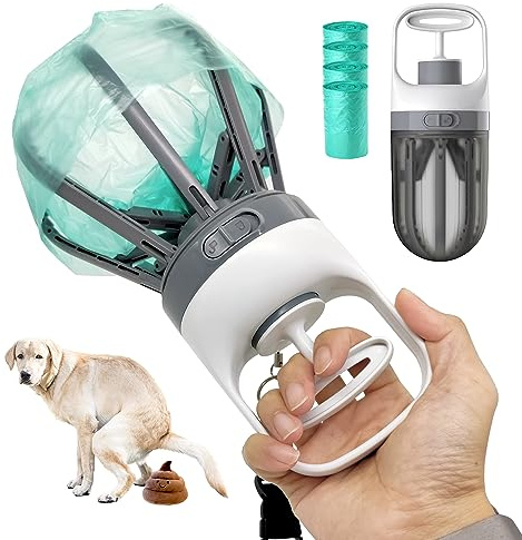 Xinzs Pooper Scooper for Dogs, 【No Warm Poo in Hand】 Portable 2 in 1 Dog Waste Pick-up Claw, 6.2'' Palm Wide Dog Poo Later Disposal Container for Small Medium Large Dogs with 75PCS Bag Attachment