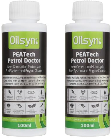 Oilsyn PEATech Petrol Motorcycle Dr Complete Fuel System, Injector & Engine Cleaner 2x100ml | Max Strength Polyetheramine Carbon Removal E5/E10 Compatible