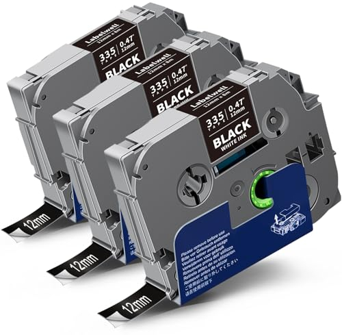 3x Labelwell kompatibel für Brother TZe-335 Schriftband Weiß auf Schwarz 12mm 0.47 für Brother TZ-335 TZe335 Laminiert Bänder für Brother P-touch PT-H100LB GL-H100 PT-D210VP PT-E110 H107B P700 PT-H105