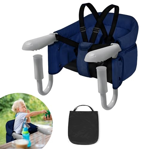YRHome alzasedia bambini Sedia da Tavolo Pieghevole per Bambini, Seggiolone Rialzato con Morsetti Antiscivolo per Piani Spessi, Ideale per Casa e in Viaggio, con Borsa per il Trasporto blu