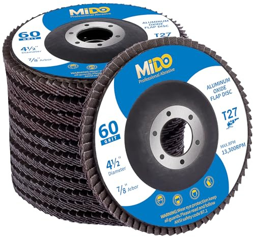 MIDO Professioanl Abrasive Flap Discs 115mm 12 PCS 60 Grit Grinding Discs for Angle Grinder Type 27 Grinding Wheel Used for Sanding Metal Wood