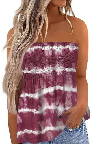Femmes Bustier Bandeau Tops Sexy Été Tunique sans Manches Chic T-Shirt Floral Debardeur Ample Pas Cher Haut Dos Nu Blouse