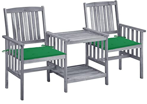 QZZCED Ensemble de meubles de balcon - Ensemble de canapés de jardin - Chaises de jardin avec table à thé et coussins en bois massif d'acacia - Pour jardins, terrasses, balcons
