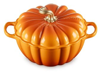 Le Creuset Enameled Cast Iron Figural Pumpkin Cocotte, 4 qt., Persimmon with Gold Figural Knob