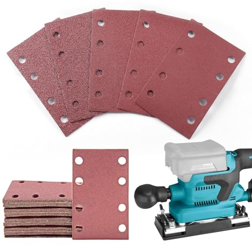 ysister 50 Pezzi Fogli Levigatrice,80x133mm Set di fogli abrasivi,40/60/80/120/240 Grana 8 Fori Dischi Abrasivi Carta Vetrata,Carta Abrasiva Kit per Lucidatura, Rimozione Della Ruggine, Finitura