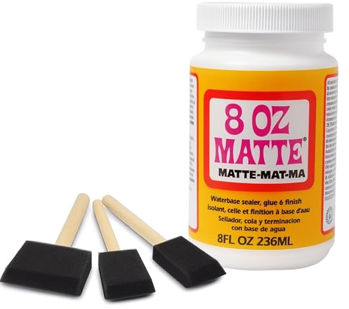 8oz Matte Decoupage Glue Sealer & Finish with 3 Foam Brushes – Water-Based Craft Adhesive for Paper, Wood, Fabric & DIY Projects – Clear Drying Matte Craft Sealer Non Toxic