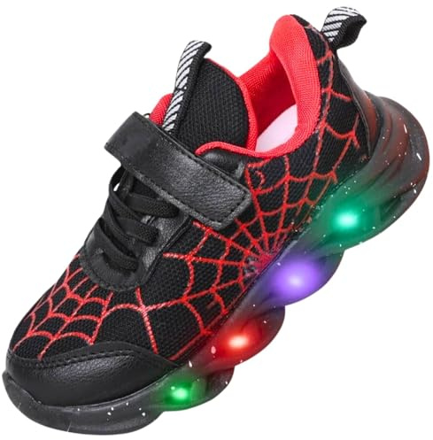 ZOUPREME Scarpe Bambino Luminose con Luci Ginnastica Bambini Corsa Compleanno, Kids Boys Sneaker Shoes (Black,28)