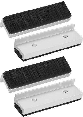 sourcing map 2 Set Vise Jaw Pads 4 Aluminum Magnetic Vise Soft Jaws Standard Anti-Scratches Vice Covers Tools for DIY Making Woodworking Clamping Plumbing, Silver/Black