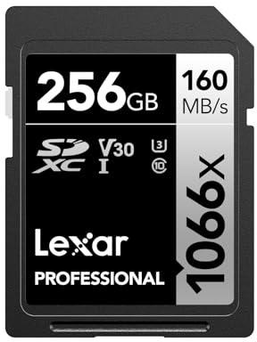 Lexar Scheda SD professionale 1066x da 256 GB, SDXC UHS-I con velocità di lettura fino a 160 MB/s, scheda di memoria SD V30/U3/C10 per fotocamere DSLR e videocamere HD