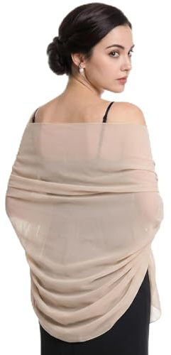 Étole Femme Mariage Châle Mousseline de Soie Chic Foulard Cérémonie Beige 53 pour Robe de Soirée Echarpe Fine Légère Grand Format Écharpe de Baptême Fête Cocktail 175x70cm (Beige)