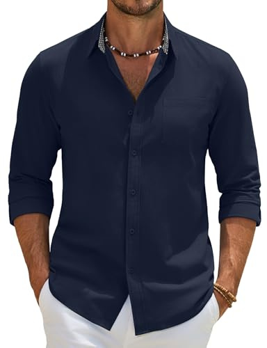 COOFANDY Mens Shirts Long Sleeve 100% Cotton Plaid Collar | Casual Shirt for Men, Regular Fit, Practical Chest Pocket, Casual Business Stylr, Easy Match