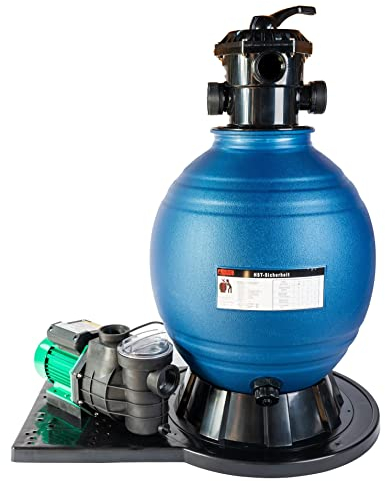 HST Sandfilter Poolfilter bis 40.000 Liter mit Profi Leis Poolpumpe 12000 Liter/Std 550 W mit Vorfilter Sandkessel 6-Wegeventil Bodenplatte viel Zubehör Komplettset geeignet für Sand Filterbälle Glas