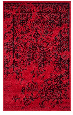 Safavieh Alfombra Angustiadas Sala de Estar, Comedor, Dormitorio - Adirondack Collection, Pelo Corto, Rojo y Negro, 91 X 152 cm