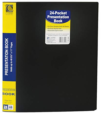 C-Line 24-Pocket Bound Sheet Protector Presentation Book, 48-Page Capacity, For 8.5 x 11-Inch Inserts, Black (33240)