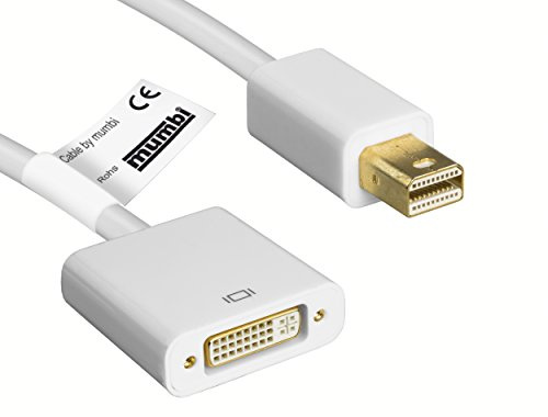 mumbi Câble adaptateur mini DisplayPort DVI-I (Dual Link) – Câble adaptateur de mini Displayport vers DVI 24 + 5 – Contacts plaqués Or – 10 cm Blanc