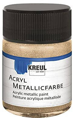 KREUL 77584 - Acryl Metallicfarbe, 50 ml Glas in champagner, glamouröse Acrylfarbe mit Metalliceffekt auf Wasserbasis, cremig deckend, schnelltrocknend und wasserfest