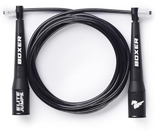 Elite Jumps Boxer Rope, 5mm PVC Tangle-Free, Adjustable | Professional boxing rope. Smooth-action handles with slip-resistant grips. Fitness and cardio.