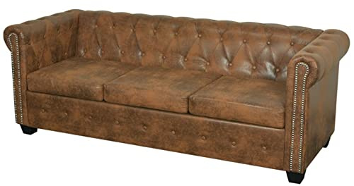 ZEYUAN Sofá Chesterfield 3 plazas, Sofa Cama, Sofas De Salon, Sillón Sofá Cama, Sofas Modernos, de Cuero Artificial marrón