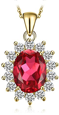JewelryPalace 1.8ct Diana Princesse Kate Middleton Pendentif Synthese Rouge Rubis en Argent 925 Pour Femme, Plaque Or Jaune Vintage Ensemble Parure de Bijoux Pierre, Collier Chaine Cadeau 45CM