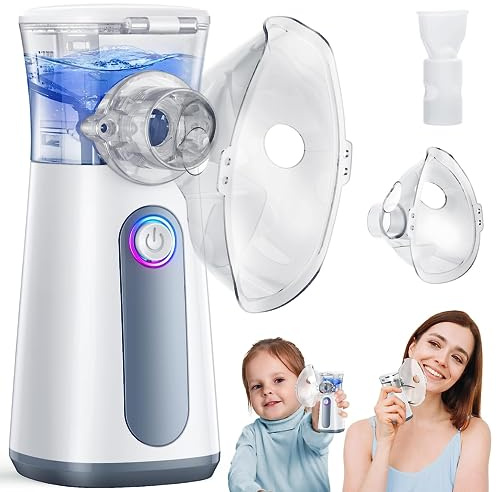 Aidisy Aerosol Portátil para Niños y Adultos, Aerosol Ultrasónico Silencioso y Eficaz para Aliviar la Respiración, 2 Máscaras y Boquilla, USB-C Recargable, Velocidad de Atomización Ajustable(Gris)