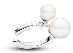 PANDORA Timeless Duo Behandelte Süßwasserzuchtperlen Ear Cuff aus Sterling Silber mit Zirkonia, 293151C01
