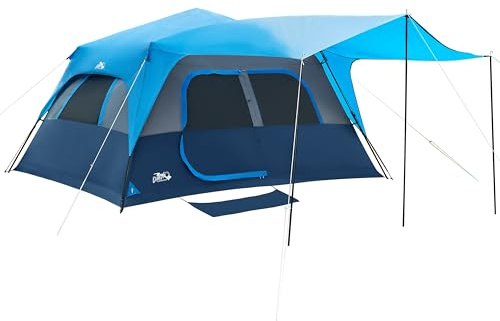 Camping Tent, Instant Cabin Tents for Camping, 8-Person Family Tent, Easy Setup in 60 Seconds with Porch, Large Waterproof Tents for Outdoor Camping, 5 Mesh Windows, Upgraded Ventilation (Blue)