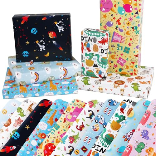 SULOLI 10 Feuilles Papier Cadeau Papier d'Emballage en 10 Motifs Différents