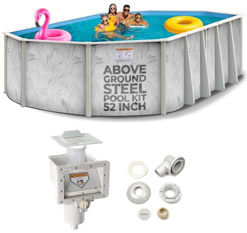 Hollowell Industries - Manufacturers of Doughboy Pools, 12’ x 24’ Oval Swimming Pool Above Ground, 52” Deep with Skimmer - Hard Sided Steel Wall Pool, Brush Stroke Design - Made in USA