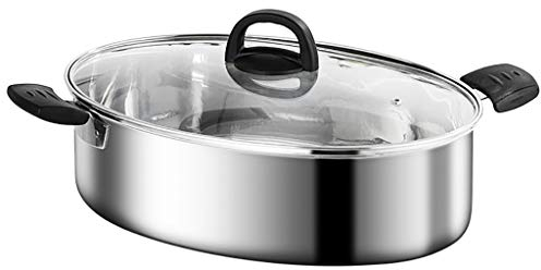 ANSNOW Gedämpfter Fischtopf Aus Edelstahl 304, 38 Cm, Dicker Ovaler Dampfgarer, Gedämpfter Fisch, Induktionsherd, Meeresfrüchtetopf, Dampfgarer