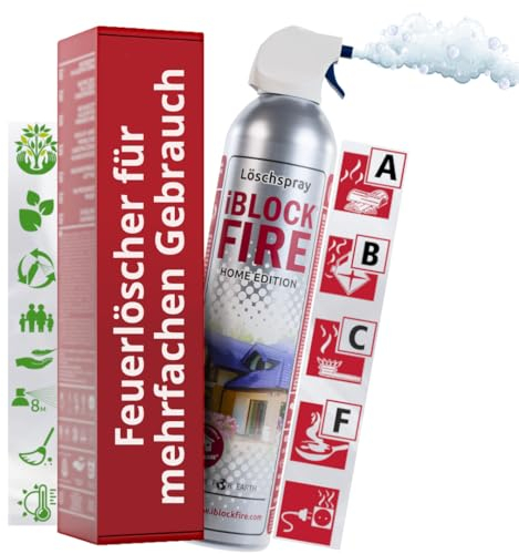 notlok Safety Work - 600ml Feuerlöschspray | iBlockFIRE Klein Feuerlöscher: Haushalt Küche Auto | Feuerlöscher Schaum-Gel von Feuer: A B C E F | Fettbrandlöscher, Brandschutzspray