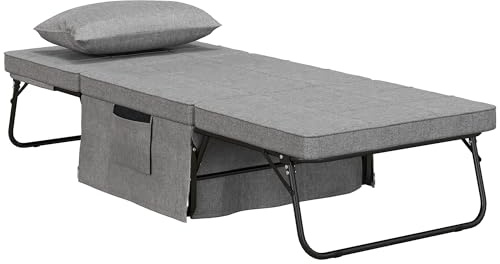 HOMCOM Pouf Letto Pieghevole Multiuso 4 in 1, Brandina Chaise Longue Salvaspazio con Schienale Reclinabile a 5 Livelli, Grigio
