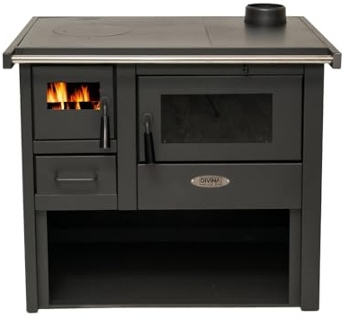 Cucina a legna stufa in acciaio MONIKA 7,1 KW L 81 x P 60 x H 76