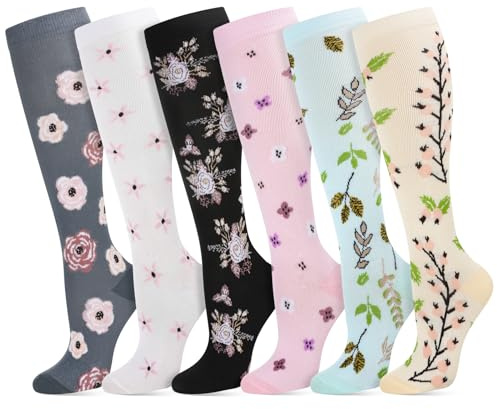 Zuimei 6 Pairs Compression Socks for Women&Men Circulation 20-30 mmhg Flight Socks Non-Slip Long Tube Compression Stockings for Athletic Nurse Running Travel(S/M)
