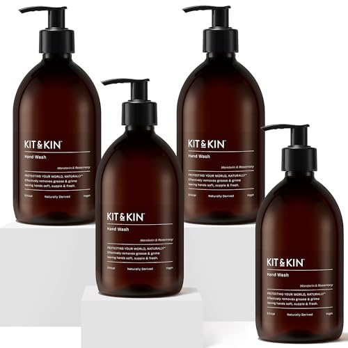 Kit & Kin Eco Hand Wash - 4 Bottles | Mandarin & Rosemary Natural Hand Soap | Plant-Based & Vegan | No Harsh Chemicals | 100% Naturally Derived | Neutralises 99.9% of Harmful Bacteria | Made in UK