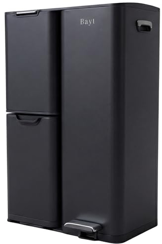Bayt Mülleimer 3 Fächer - Mülleimer 60l - Abfalleimer - Edelstahl-Abfallbehälter (Schwarz)
