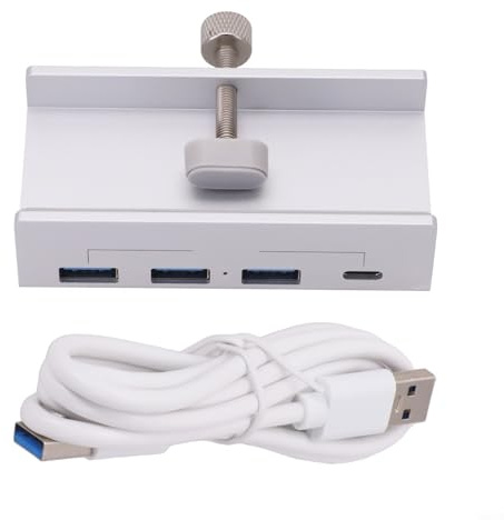 Zilimontt Adaptador divisor de aluminio USB 3.0 de 4 puertos con diseño de clip para PC y portátil, transmisión de datos de hasta 5 Gbps, estación de acoplamiento externa de color plateado