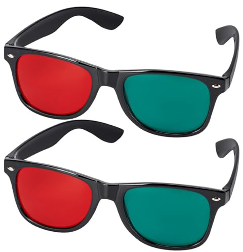 Nukinp Lot de 2 lunettes 3D à monture noire rouge et vert pour anglyphe dimensionnel, télévision, DVD, jeu et amblyopie