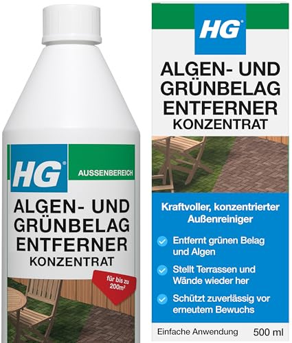 HG Algen- & Grünbelagentferner, konzentrierter Reiniger für Außenwege, Terrassen & Pflaster, entfernt Grünalgen, schonend zu Stein - 1 l