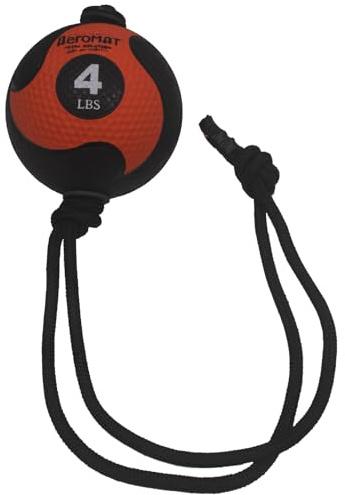 AEROMATS Elite Power Rope Medicine Ball for Core Strength/Rotational Movements Training - 4 lbs - Black/Orange - 7.75 Diameter - 37 Rope