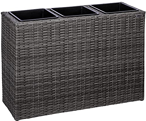 STILISTA Fioriera Vaso - Effetto Polyrattan, 84x29x60 cm, 3 Vasi, Resistente, Protezione UV, Rettangolare, Drenaggio, 4 Colori - Porta Vaso, Portafiori da Esterno, per Fiori, da Balcone, Terrazzo