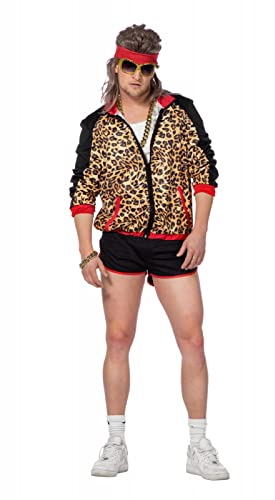 WILBERS & WILBERS 5748 - 80er / 90er Jahre Jogginganzug für Herren, Leoparden Print, Trainingsanzug, Karneval, M