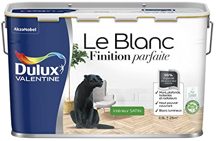 Dulux Valentine Le Blanc Finition Parfaite - Peinture Intérieure Murs, Plafonds et Boiseries - 98% d'opacité - Satin Blanc 2,5 L