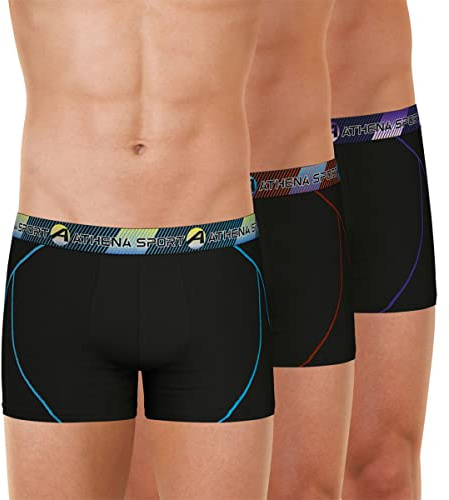 Athena - Lot de 3 Boxers Pour Homme Training LN24 - Tissu Ultra Extensible Microfibre Respirante 85% Polyamide 15% Elasthanne Label OEKO-TEX standard 100